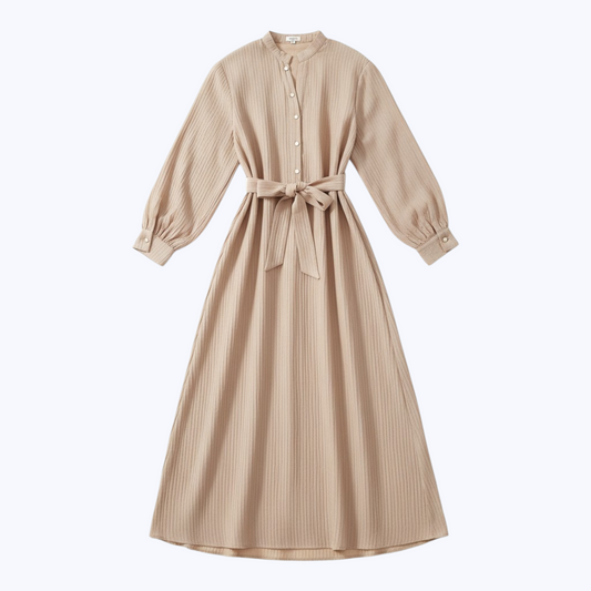 Robe NOËLYNE Longue Côtelée – Beige