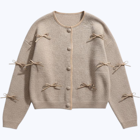 Cardigan GRACIELLA Taupe - avec Nœuds