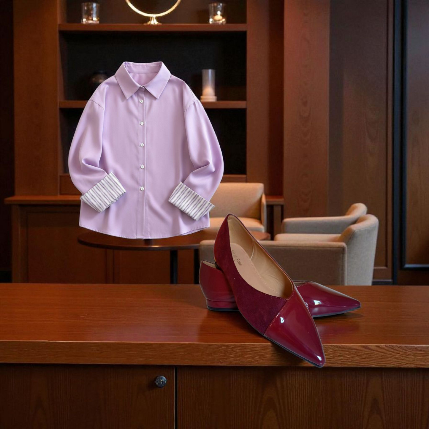 Chemisier Compassion Parme - Coupe droite - manches avec fine rayure élégant