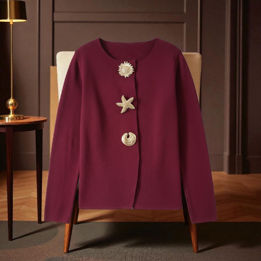 Cardigan Grâce Bordeaux à Boutons Dorés