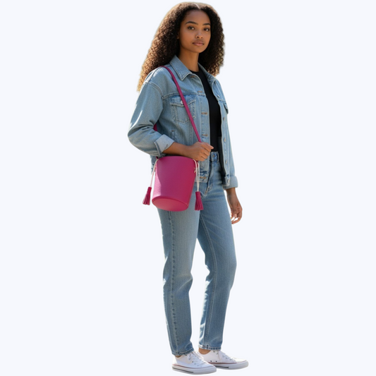 Sac ISANE Fuchsia - Cuir de Vachette Italien