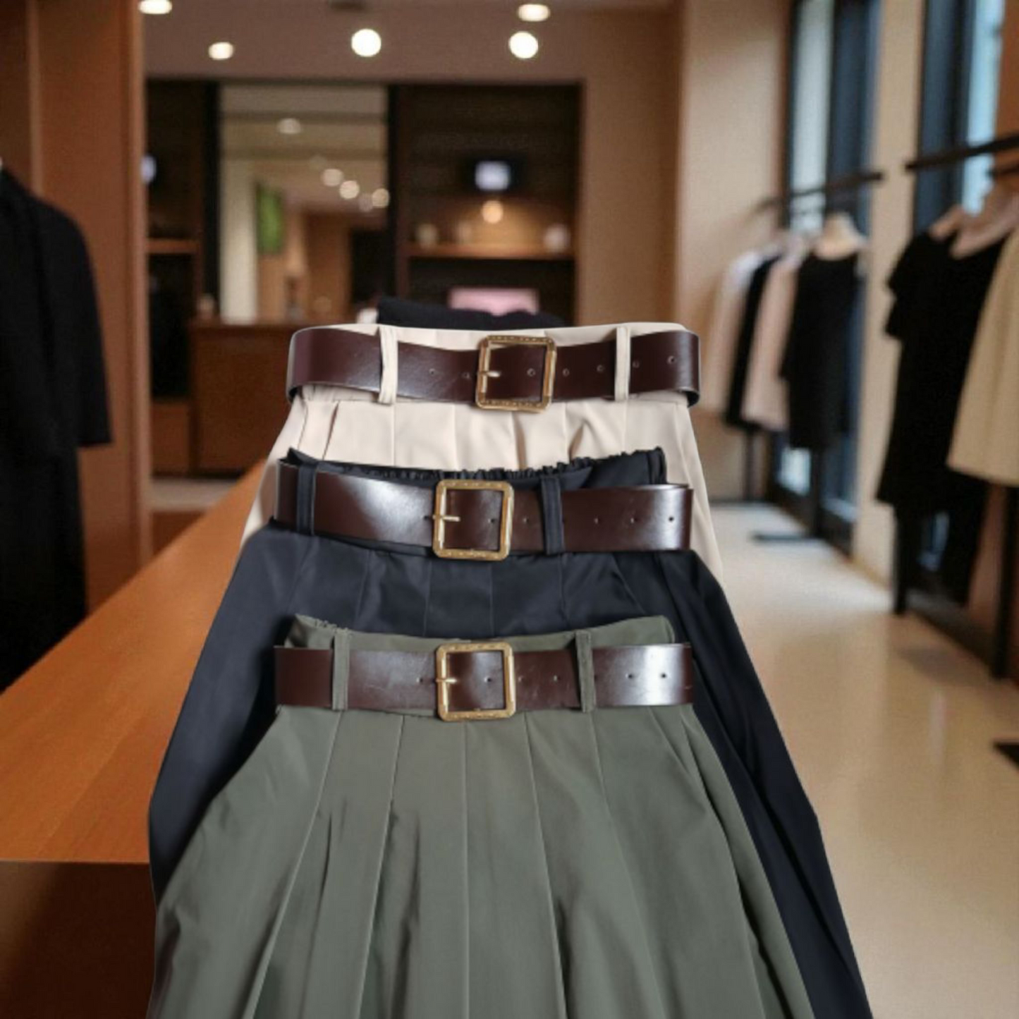 Jupe Allégresse beige, avec ceinture - Made in Italy