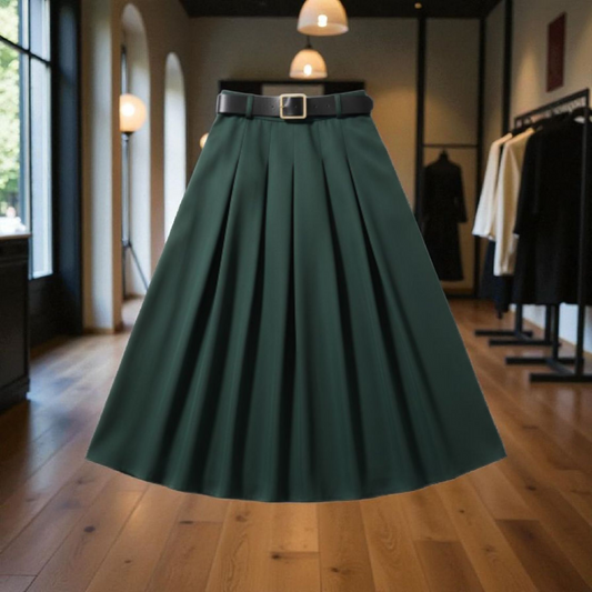 Jupe Allégresse Kaki, avec ceinture - Made in Italy