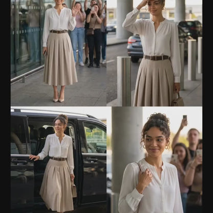 Jupe AZAËLLE beige, avec ceinture - Made in Italy
