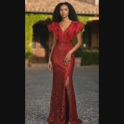 Robe LUCIANA rouge à sequins