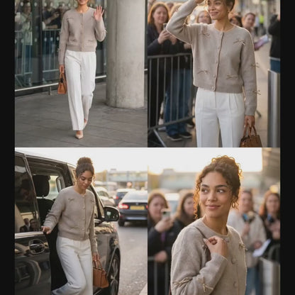 Cardigan GRACIELLA Taupe - avec Nœuds
