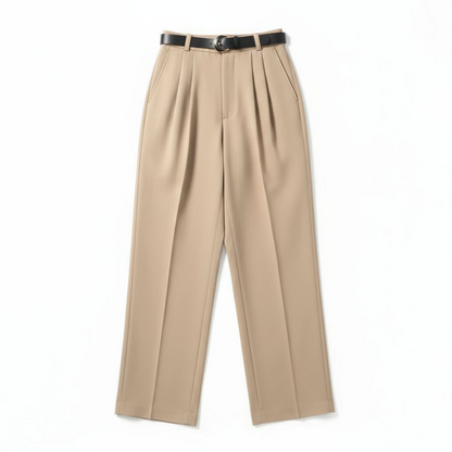 Pantalon Lune beige - Taille haute avec Ceinture - détails doré