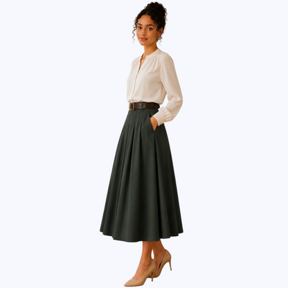 Jupe AZAËLLE Kaki, avec ceinture - Made in Italy