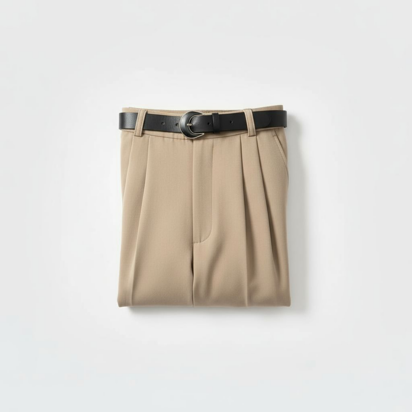 Pantalon Lune beige - Taille haute avec Ceinture - détails doré