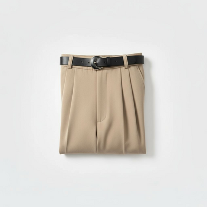 Pantalon Lune beige - Taille haute avec Ceinture - détails doré