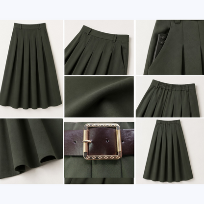 Jupe AZAËLLE Kaki, avec ceinture - Made in Italy