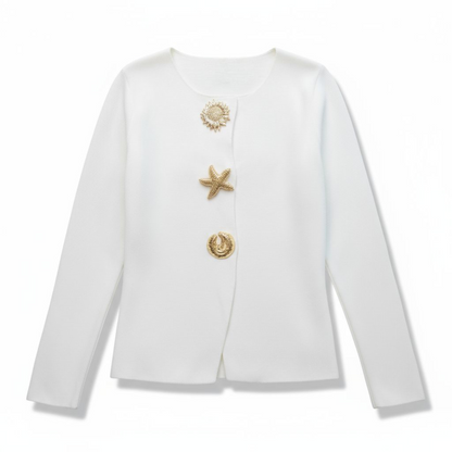 Cardigan Grâce blanc - Boutons Dorés