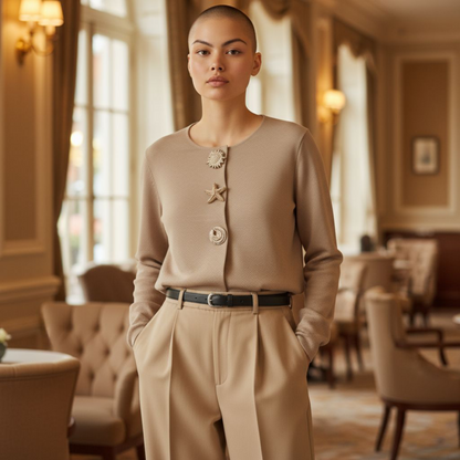 Cardigan Grâce beige - Boutons Dorés