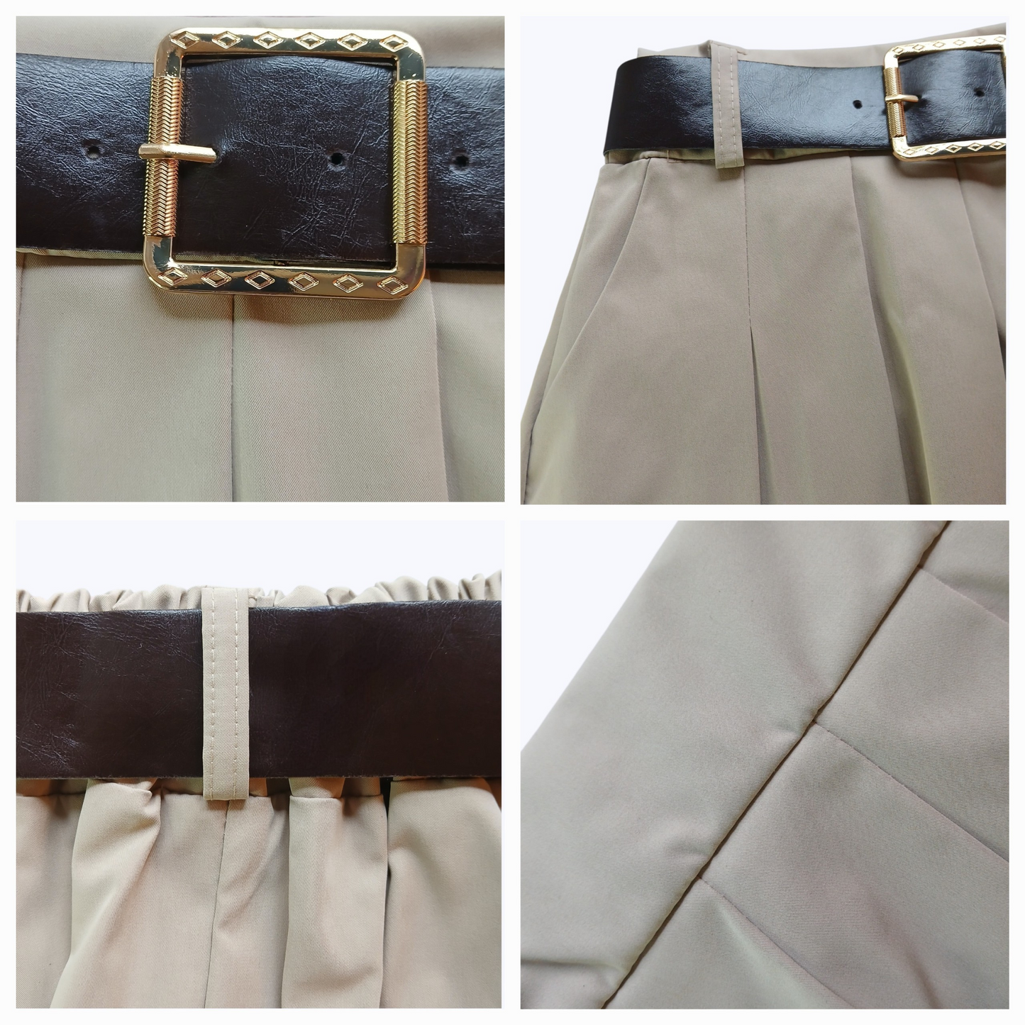 Jupe AZAËLLE beige, avec ceinture - Made in Italy