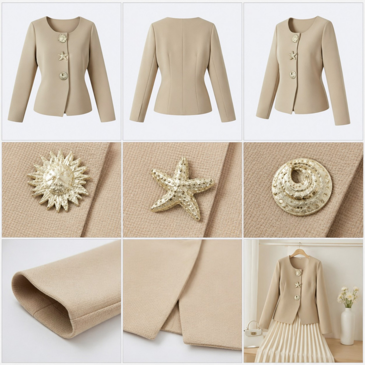 Cardigan GRÂCE beige - Boutons Dorés