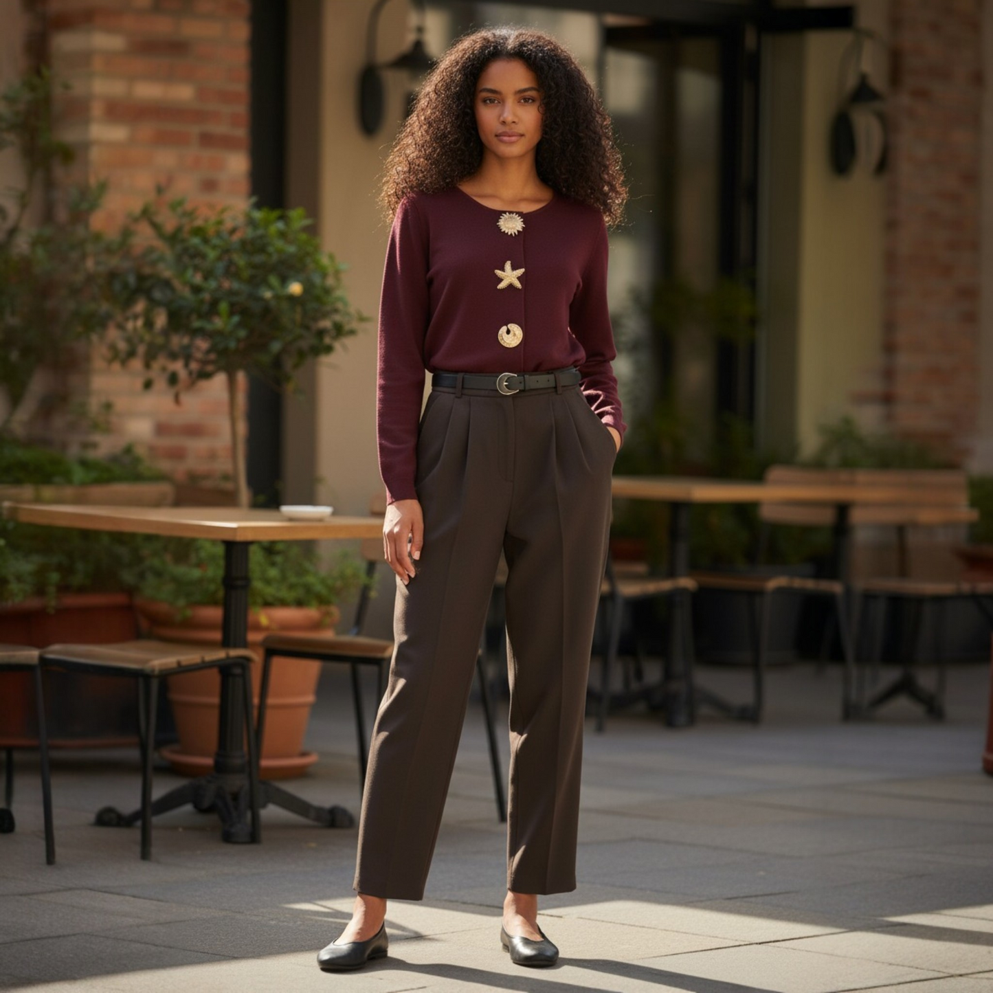 Cardigan Grâce Bordeaux à Boutons Dorés