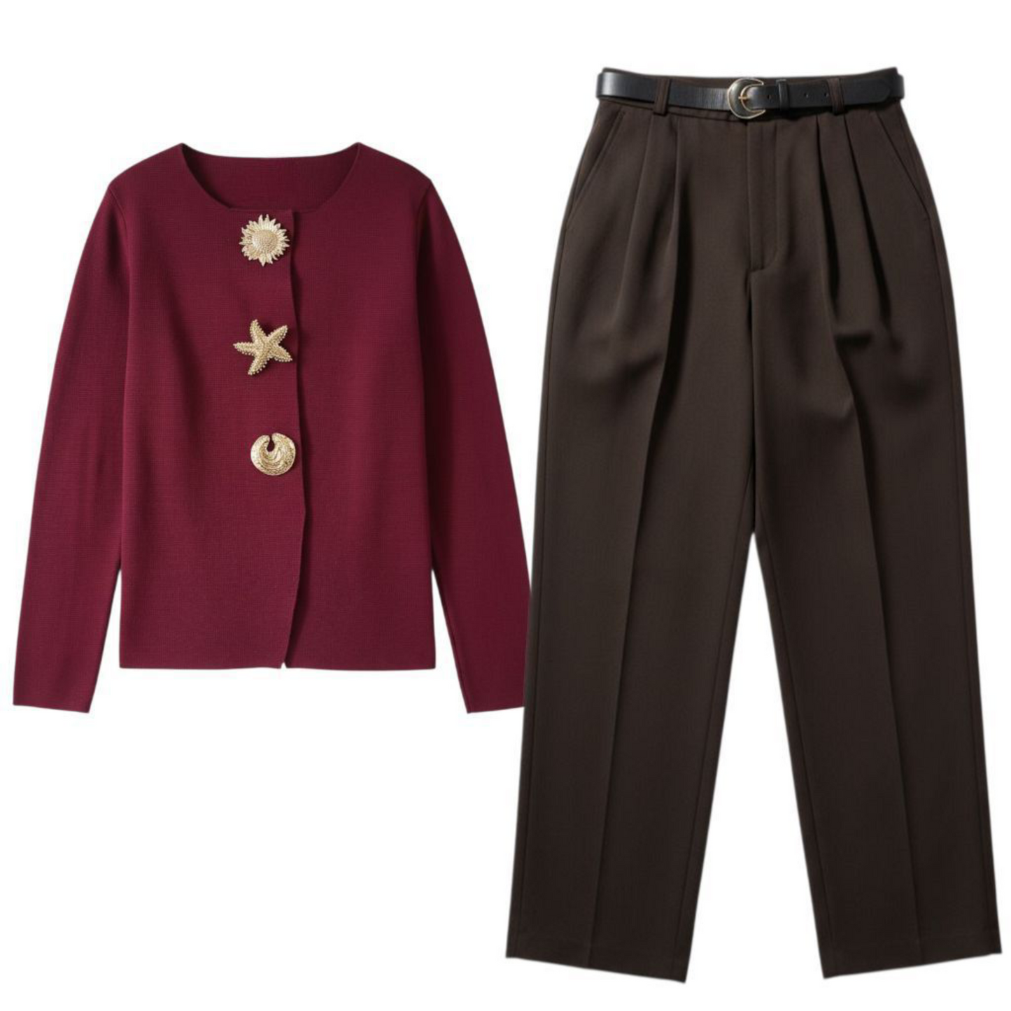 Cardigan Grâce Bordeaux à Boutons Dorés