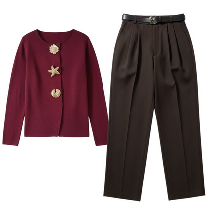 Cardigan Grâce Bordeaux à Boutons Dorés