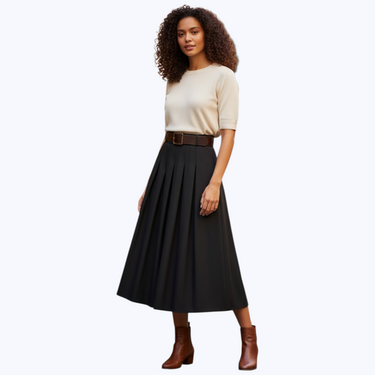 Jupe Azaëlle Noire, avec ceinture - Made in Italy