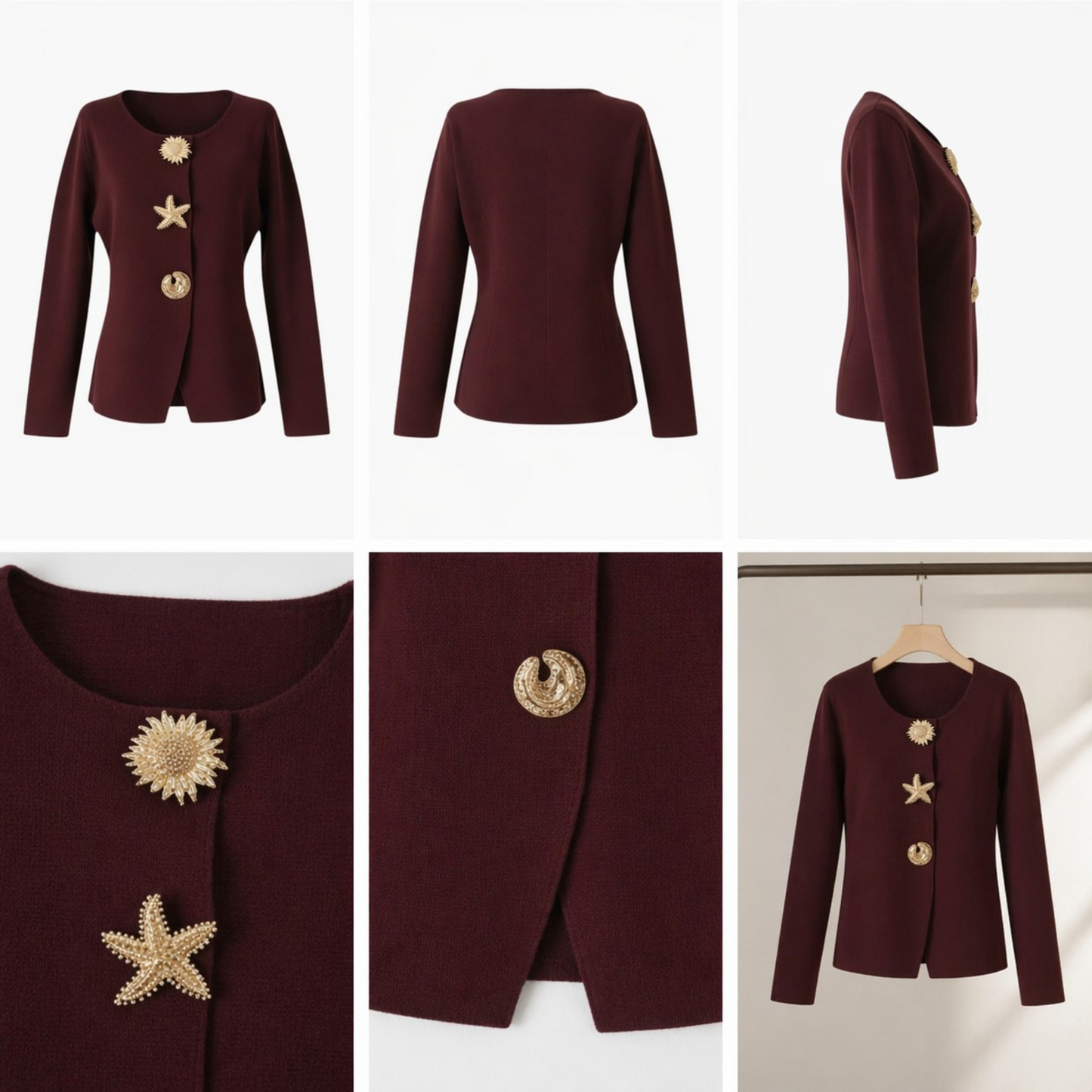 Cardigan GRÂCE Bordeaux à Boutons Dorés