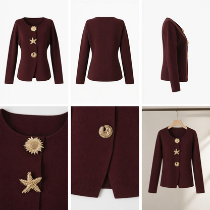 Cardigan GRÂCE Bordeaux à Boutons Dorés