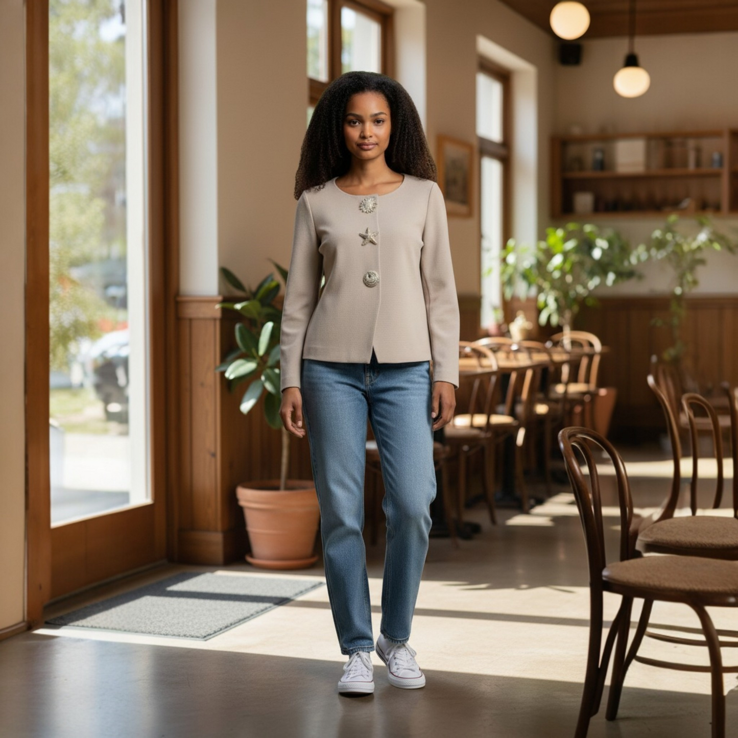 Cardigan Grâce beige - Boutons Dorés