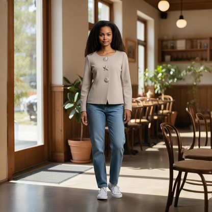 Cardigan Grâce beige - Boutons Dorés