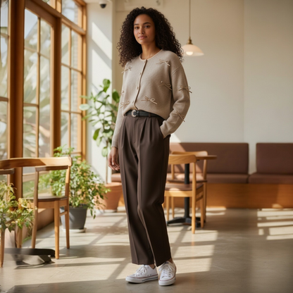 Cardigan Graciella Taupe - avec Nœuds