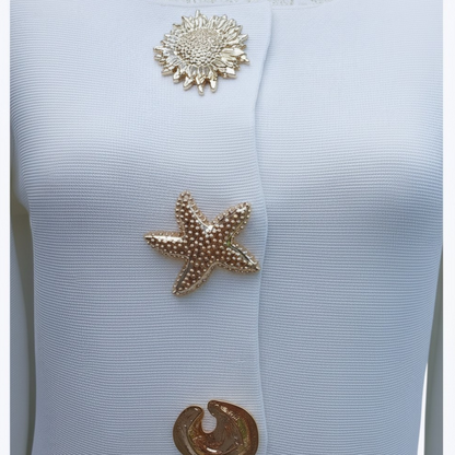 Cardigan GRÂCE blanc - Boutons Dorés