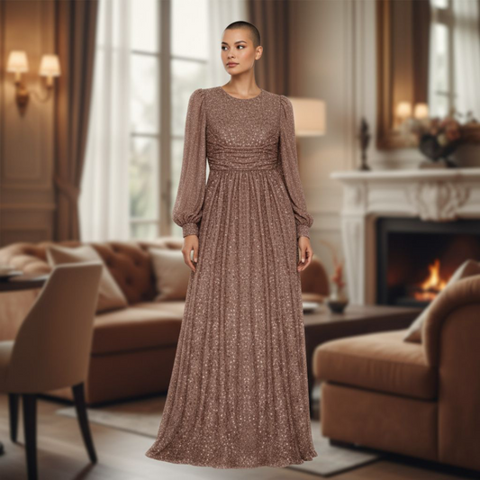 Robe Faveur de Dieu - Longue à Paillettes - Manches Transparentes - Élégance Intemporelle