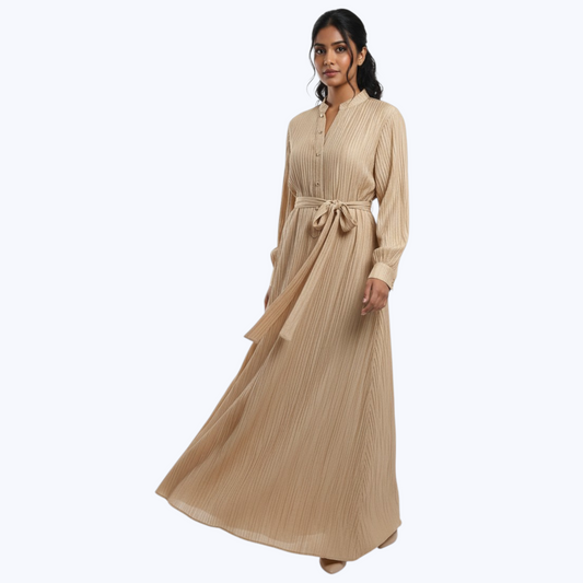 Robe NOËLYNE Longue Côtelée – Beige