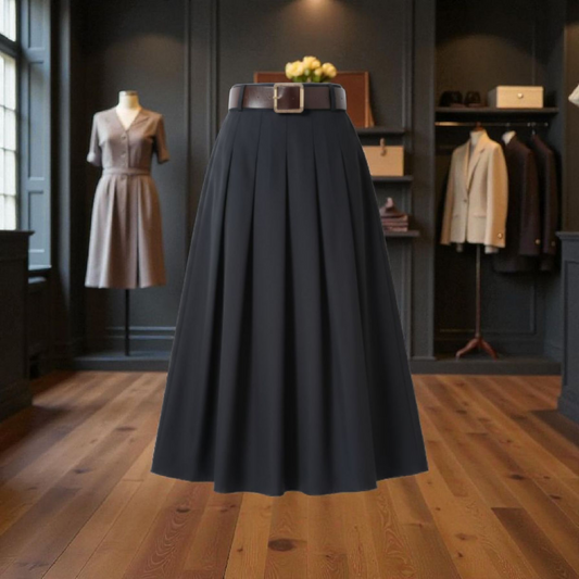 Jupe Allégresse Noire, avec ceinture - Made in Italy