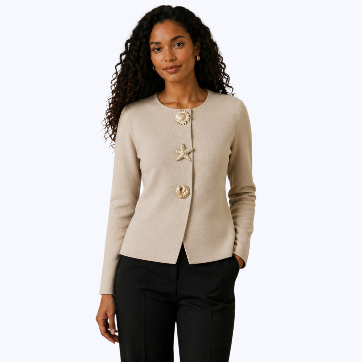 Cardigan GRÂCE beige - Boutons Dorés