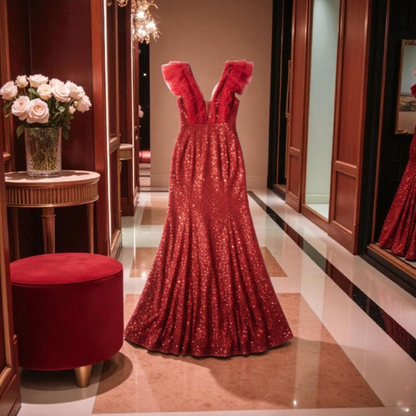 Robe Amour vrai rouge - Manche volant