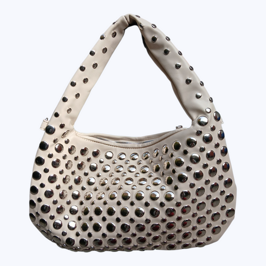 Sac JOËLLA - Hobo Beige à Détails Argentés