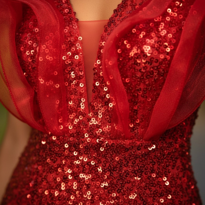 Robe LUCIANA rouge à sequins