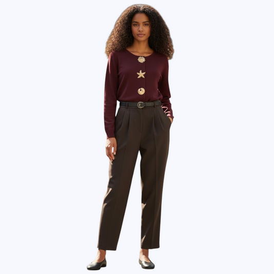 Cardigan Grâce Bordeaux à Boutons Dorés