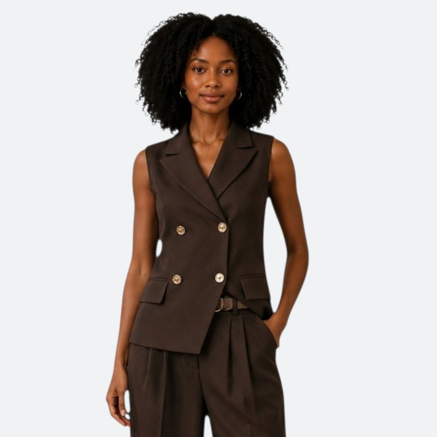 Veste Rebecca Sans Manches – Chocolat