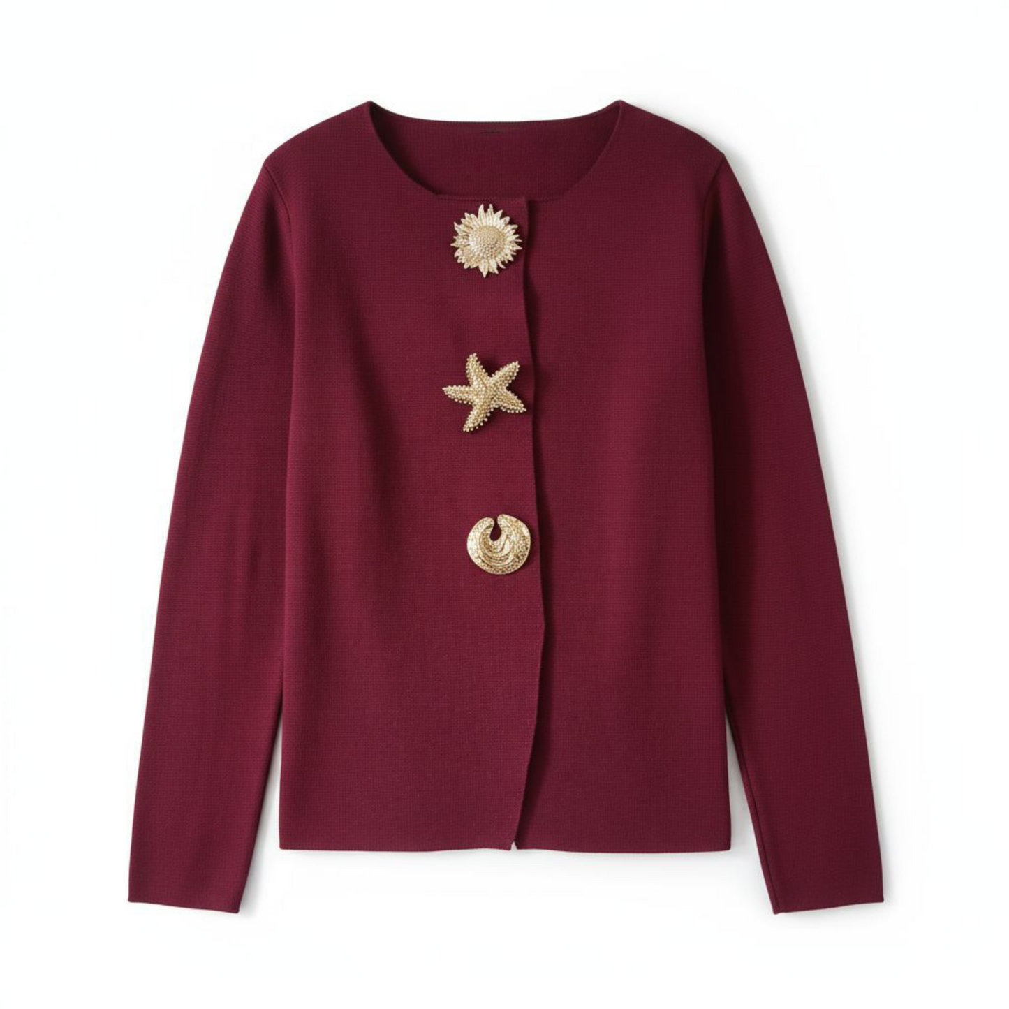 Cardigan Grâce Bordeaux à Boutons Dorés