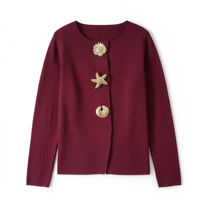 Cardigan Grâce Bordeaux à Boutons Dorés