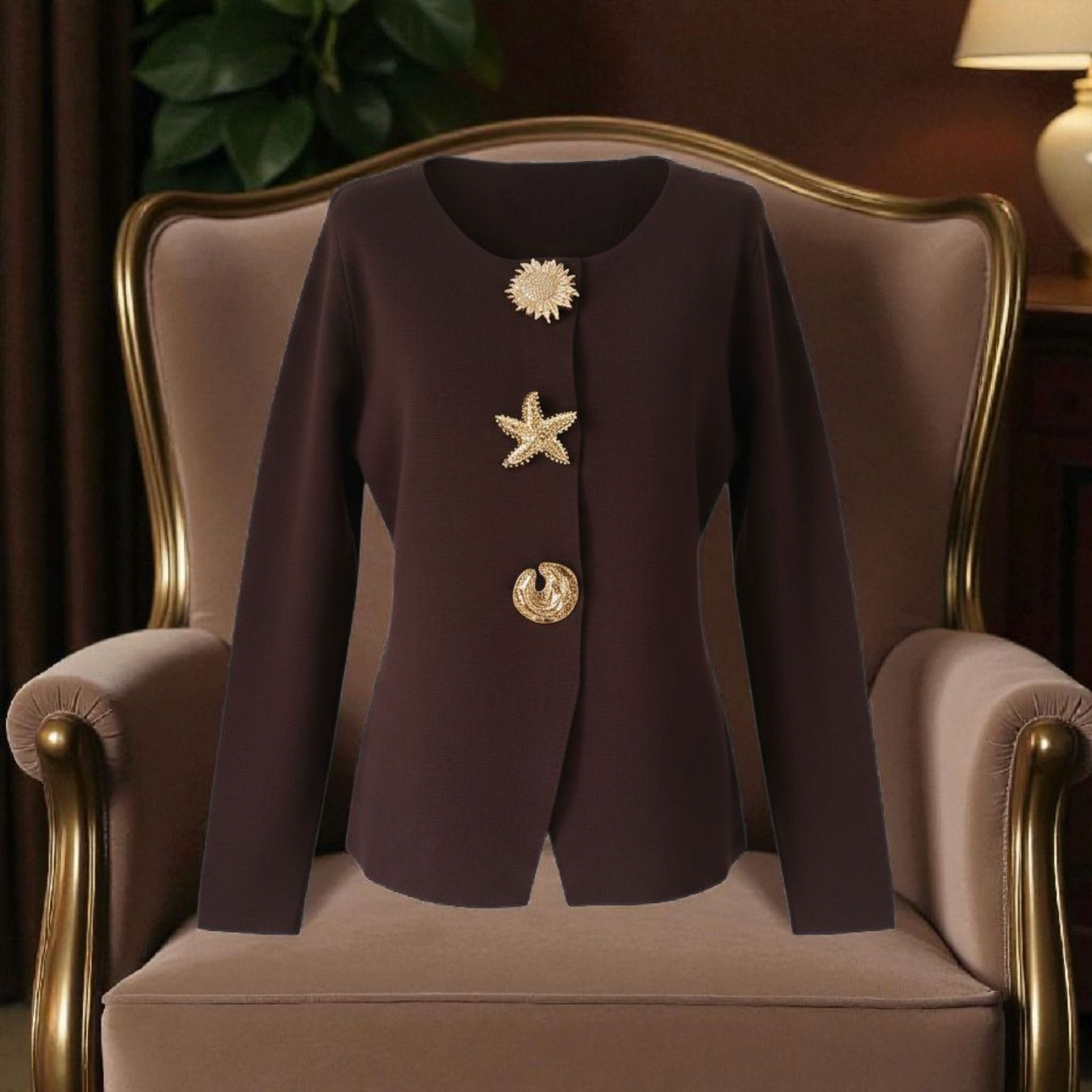 Cardigan Grâce café - Boutons Dorés