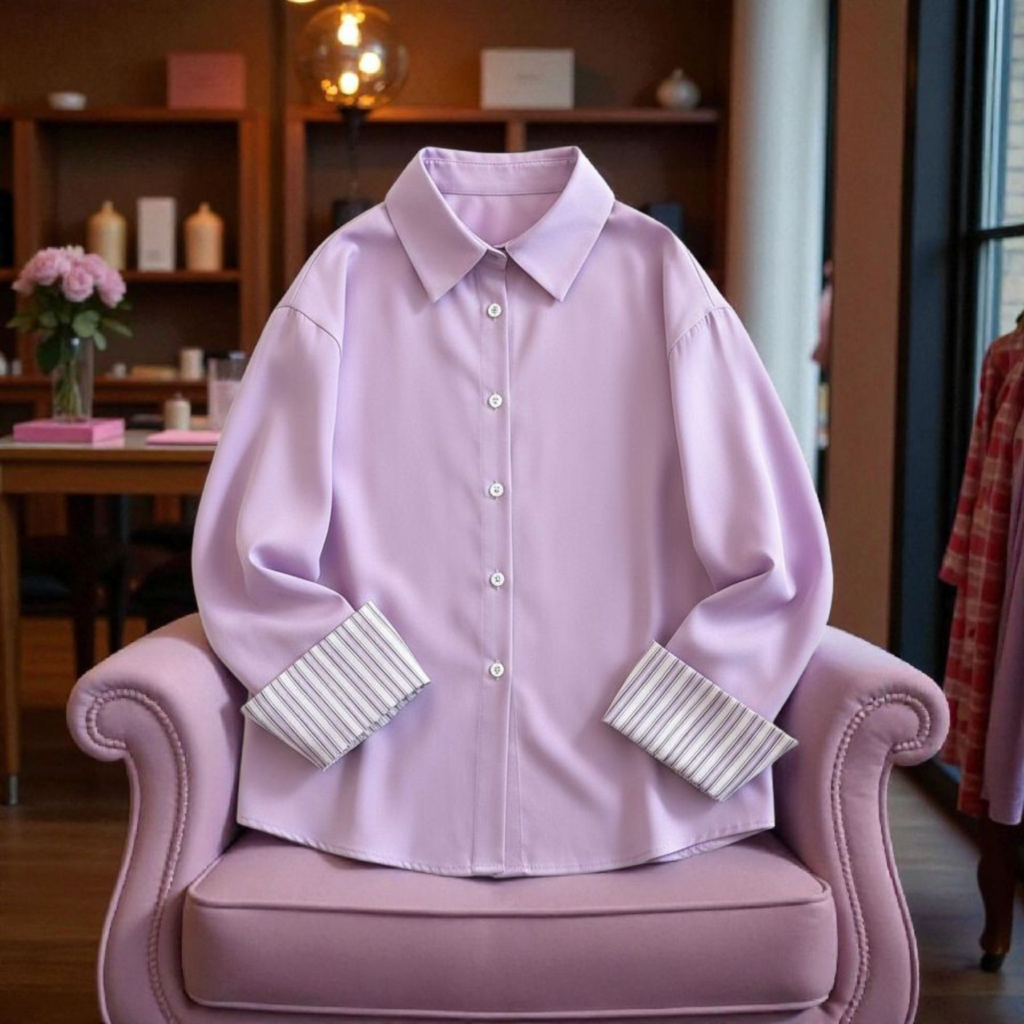 Chemisier Compassion Parme - Coupe droite - manches avec fine rayure élégant