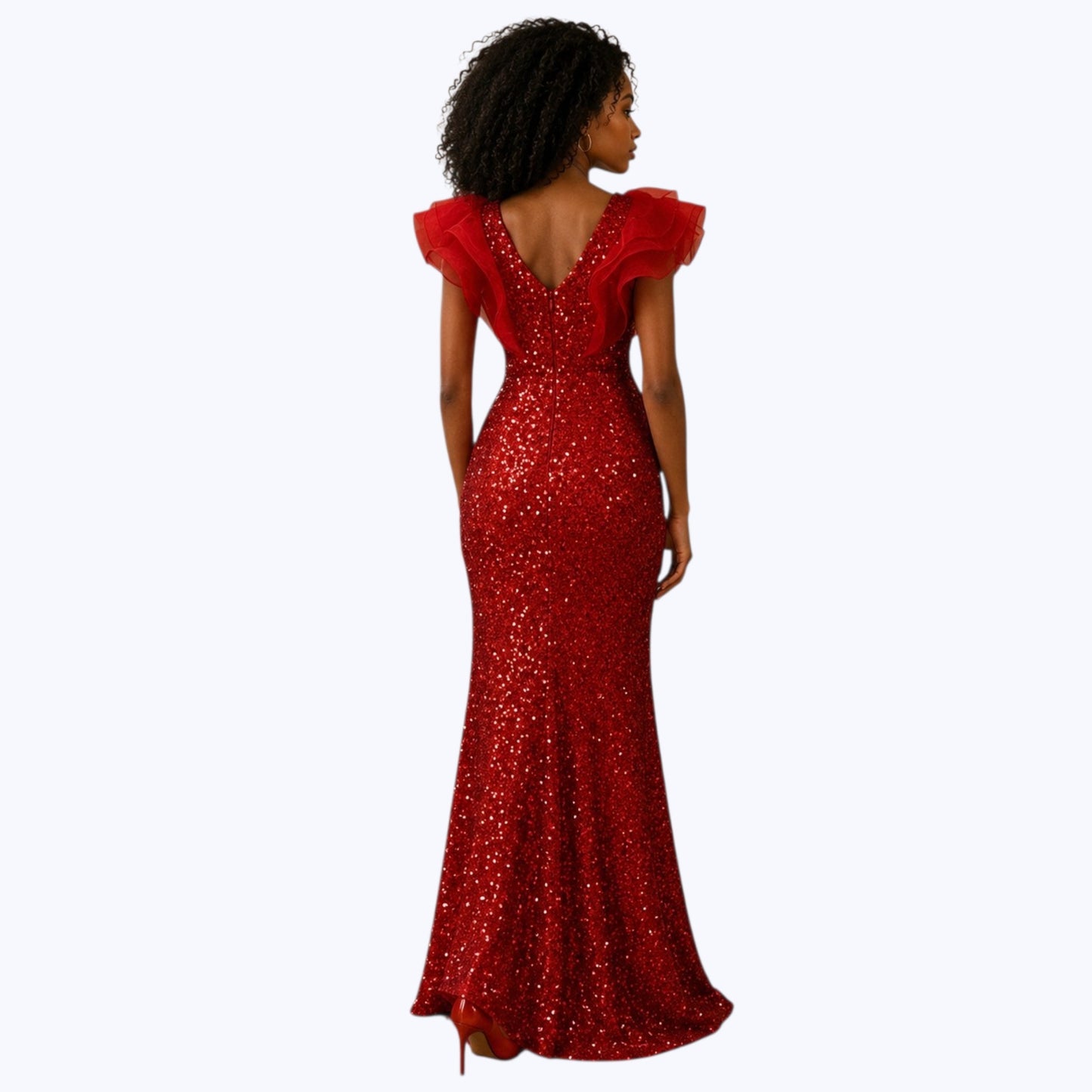 Robe LUCIANA rouge à sequins