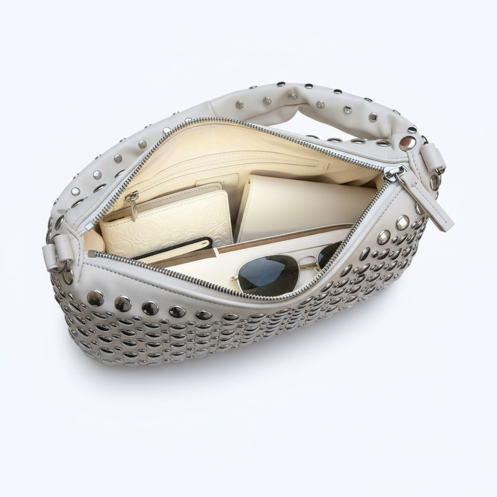 Sac Joëlla - Hobo Beige à Détails Argentés