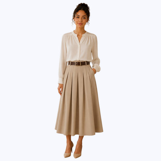 Jupe AZAËLLE beige, avec ceinture - Made in Italy