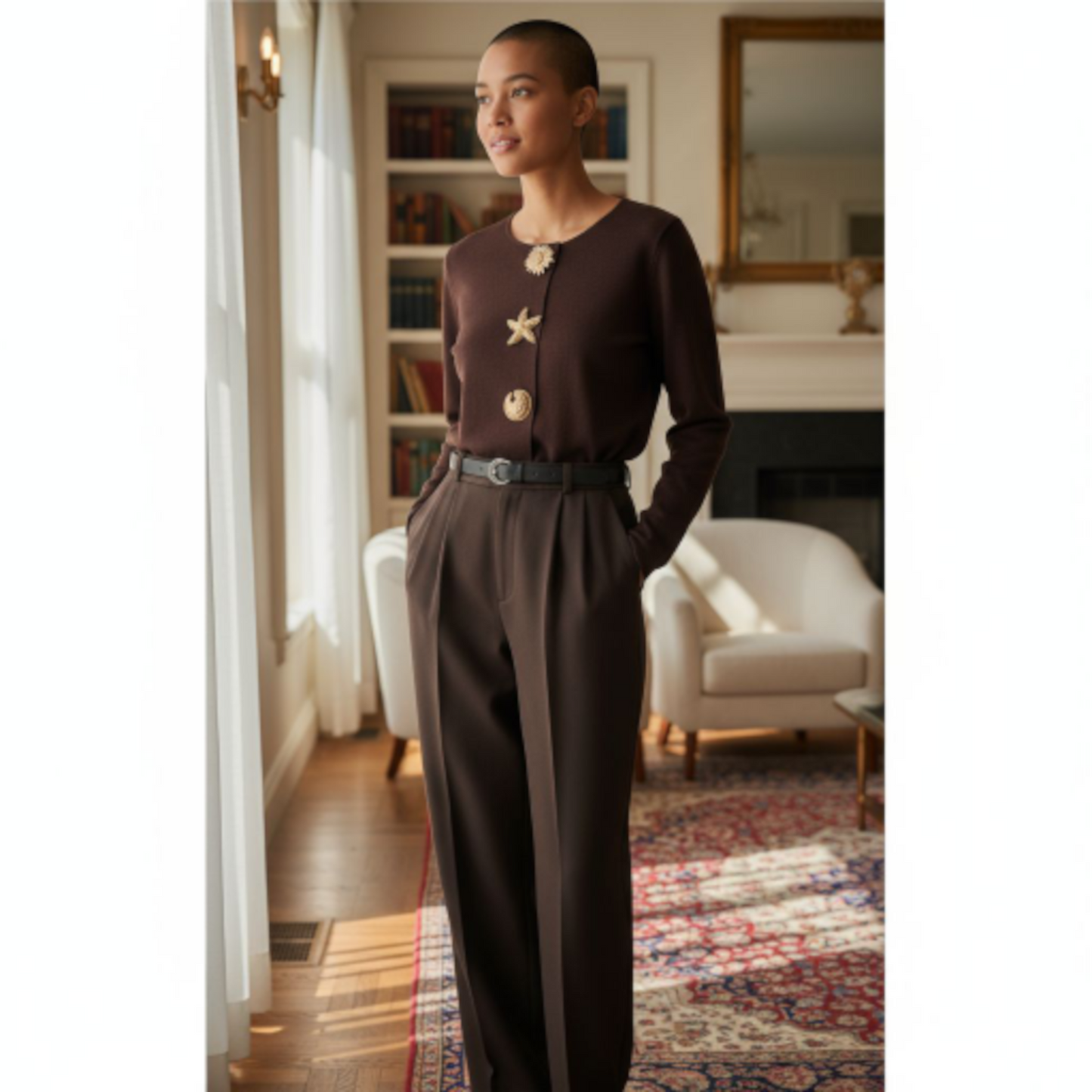 Cardigan Grâce café - Boutons Dorés