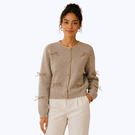 Cardigan GRACIELLA Taupe - avec Nœuds