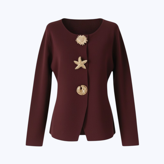 Cardigan Grâce Bordeaux à Boutons Dorés