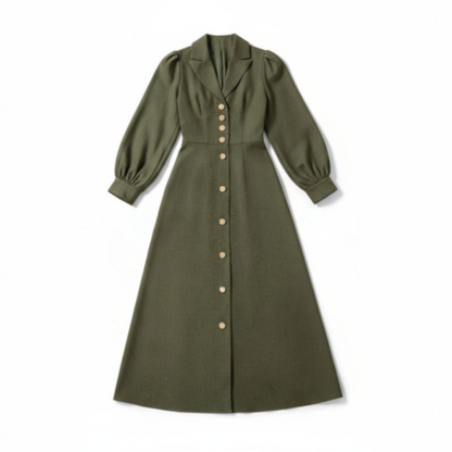 Robe-Chemise Vert Pâturage - Manches Bouffantes - Style Élégant et Intemporel