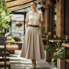 Jupe Allégresse beige, avec ceinture - Made in Italy